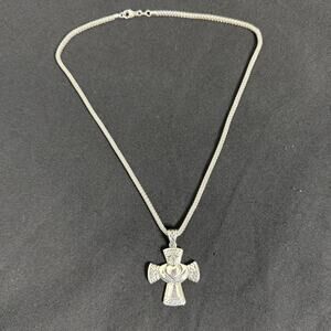 James Avery Silver Cross Claddagh Necklace